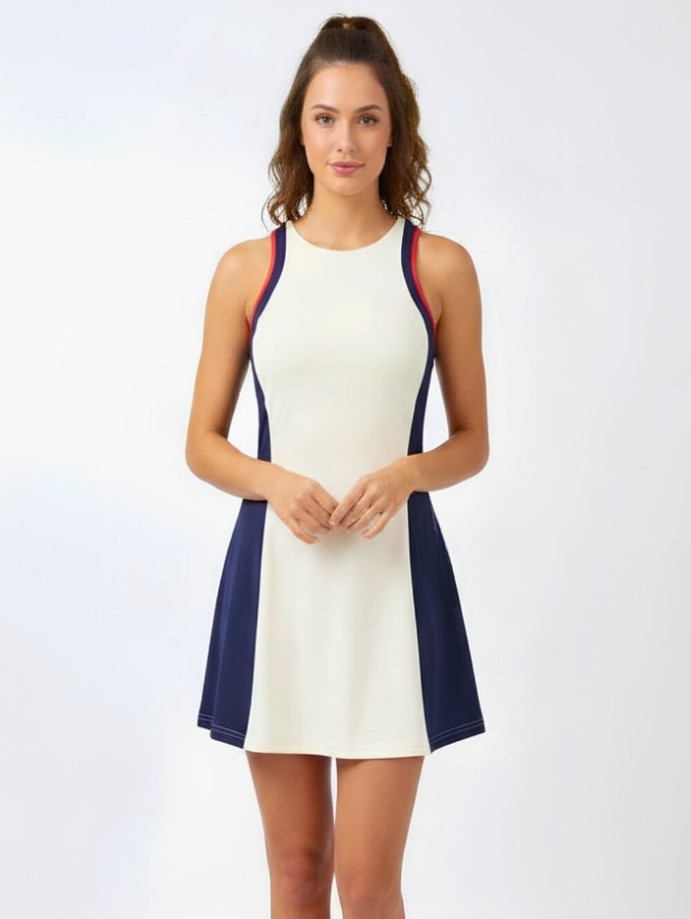 July 4th Outfit Women's White and Navy Sporty Athletic Dress with Red Trim